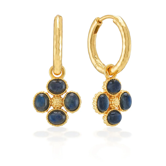 Berry - Clover Hoop Earrings W/Double Sided Charm - Blue Labradorite
