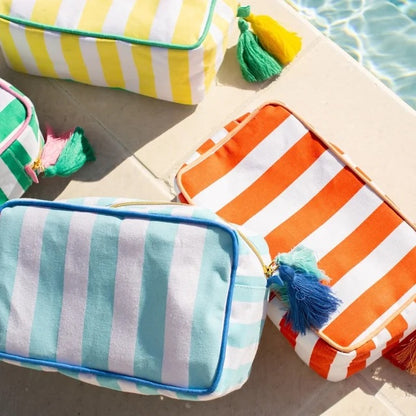 Megan Stripe Cosmetic in Burnt Orange and White