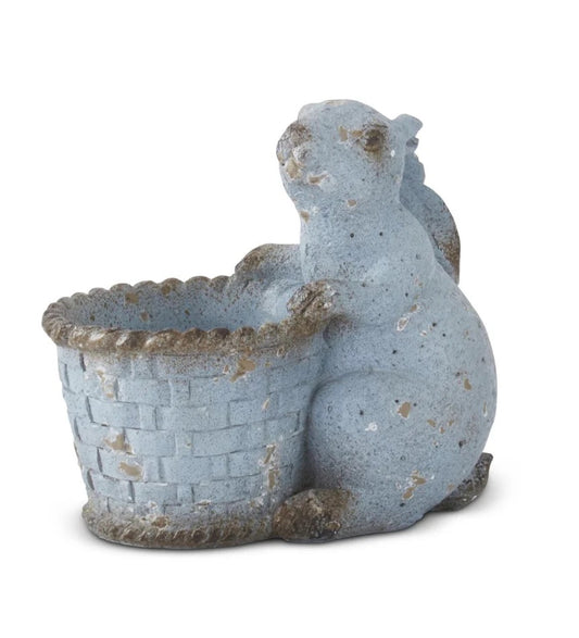 Weathered Blue Terracotta Bunny with Basket 7"