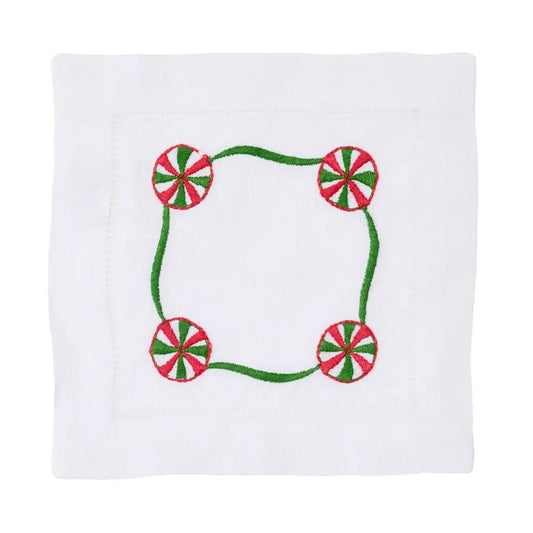 DBR Merry Mint Embroidered Cocktail Napkin Set/4