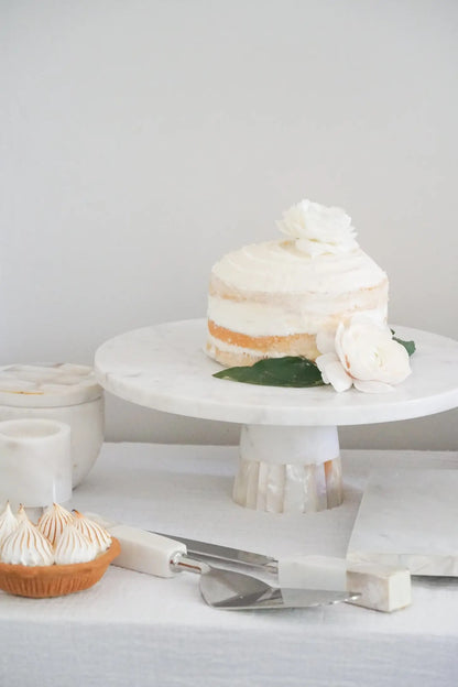 White Marble Cake Stand with Mother of Pearl Inlay