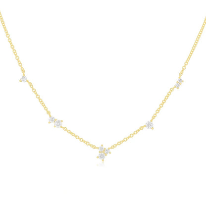 EFC N Multi Diamond Cluster Necklace - 14KYG