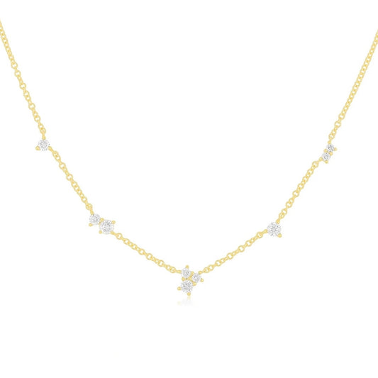 EFC N Multi Diamond Cluster Necklace - 14KYG