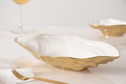 Large Oyster Bowl - Gold & White
