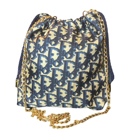 Trotter Blue Vintage Silk Scarf Drawstring Crossbody Bag