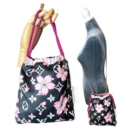 LV Monogram Flower Vintage Silk Scarf Drawstring Crossbody Bag