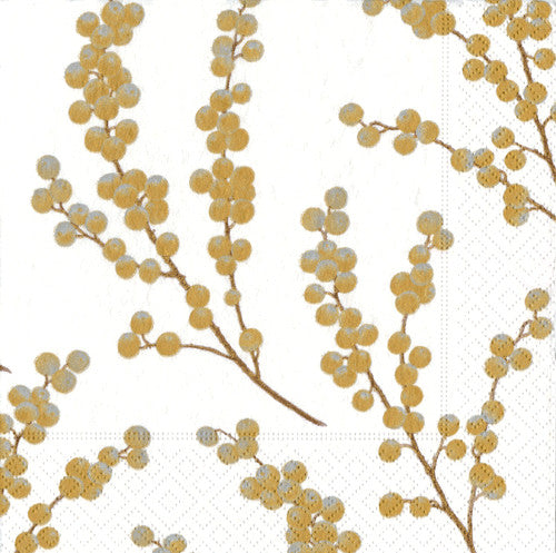 Berry Branches White/Gold Cocktail Napkin Box