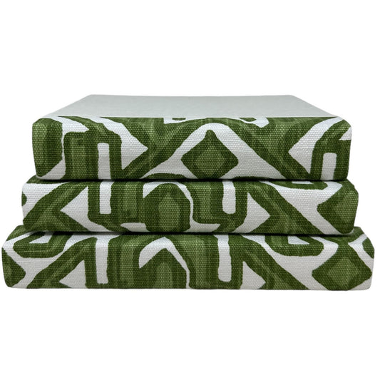 E.L Bermuda Green Geometric Fabric / Off-White Cover Leatherbound Book