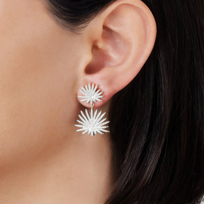 Palm - Pave Double Fan Palm Earrings in Silver