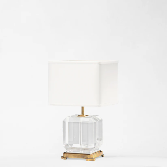 Pyra Crystal & Antique Brass Lamp with White Shade - 17.5"