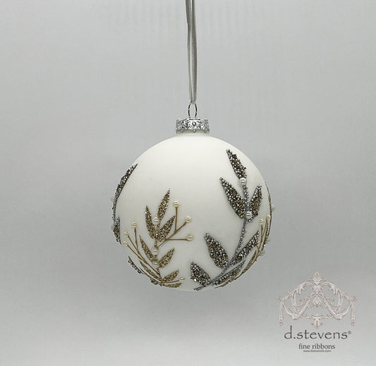 D.S Glass Platinum Glitter Leaves Onion Ornament - Matte White