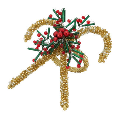 Beaded Gold Candy Cane Napkin Ring