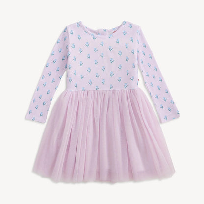 Lavender Floral - Waffle Long Sleeve Dress -