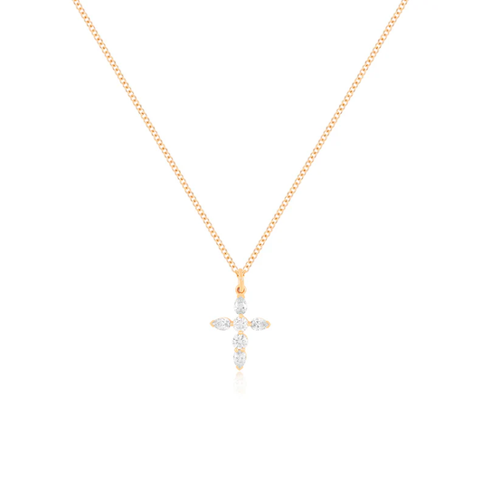 EFC N Prong Set Diamond Cross Necklace - 14KTYG