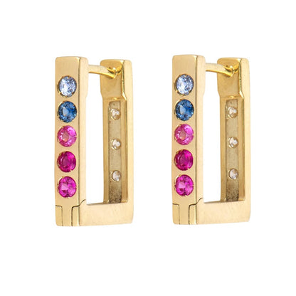 TSJ E - Ombre Double Sided Small Rectangular Hoops, .24tcw, 14KYG