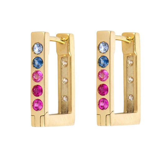 TSJ E - Ombre Double Sided Small Rectangular Hoops, .24tcw, 14KYG