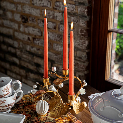 Forest Walk Pumpkin & Vine Triple Candlestick Holder - Gold 12"