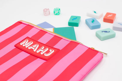 MFM Premium Mahjong Card & Accessory Bag - Pink & Red Stripes