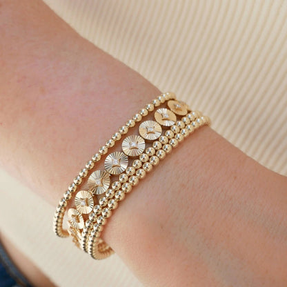 EFC B Diamond  & Gold Fluted Disc Eternity Bracelet - 14KTYG