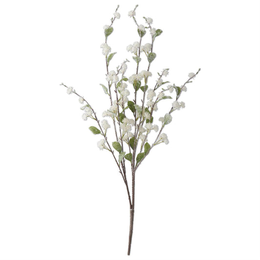 Glittered Flocked Cream Blossom Spray 24"