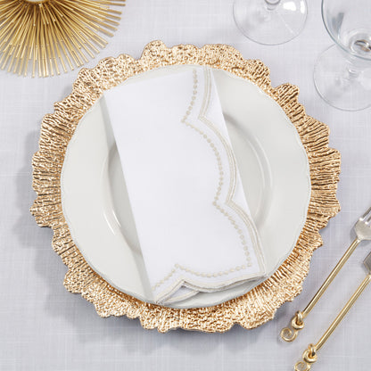 Embroidered Polka Dot Napkin with Scalloped Border - Champagne