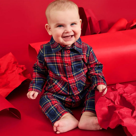 Holiday Plaid Patch Pocket Romper -