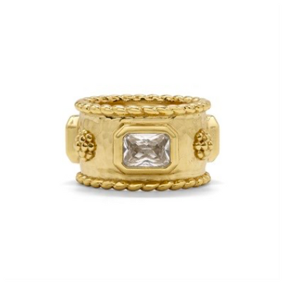 CDW R Berry - Hammered Band with Square CZ -