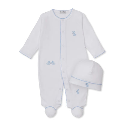 Springtime Bunny Fun - Footie & Hat Set - White with Light Blue