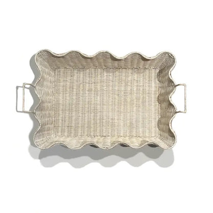 Large Scalloped Tray - White Wash