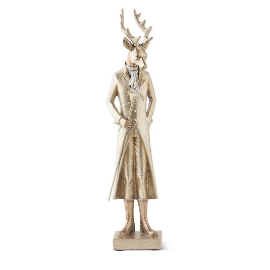 KKI Gold Resin Standing Deer W/Walking Stick - 19"