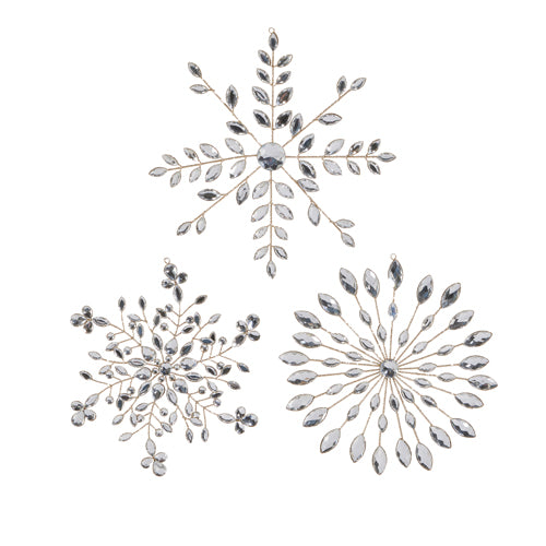 RZI Assorted Single Clear Jeweled Snowflake Ornament 10.5"