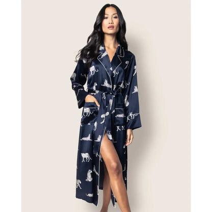 Women's Silk Long Robe - Panthere de Nuit