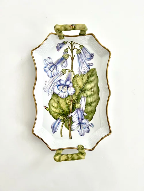 Handpainted Rectangle Tray with Handles - Bluebells 9.75"