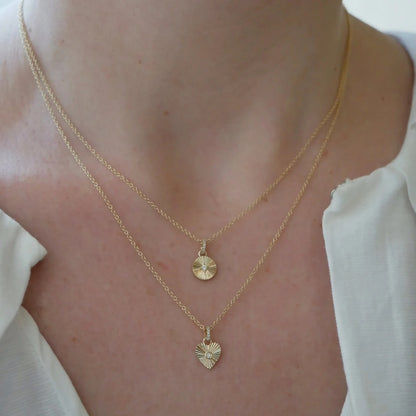 EFC N Gold & Diamond Fluted Disc Necklace - 14KTYG