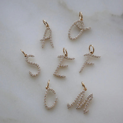 Diamond Jumbo Script Initial Charm - 14kt Gold