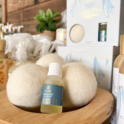 THY Washed Linen - Wool Dryer Ball & Oil Set