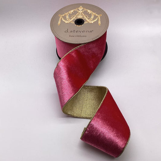 Iced Velvet Metallic Gold Back - Fuchsia - 4" x 10yds