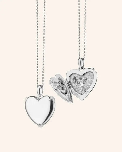 MRK Heart Sterling Silver Locket Necklace W/White Sapphires