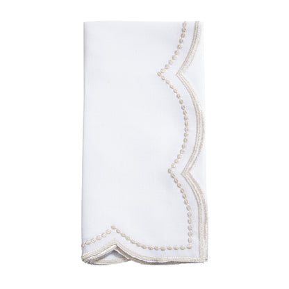 Embroidered Polka Dot Napkin with Scalloped Border - Champagne