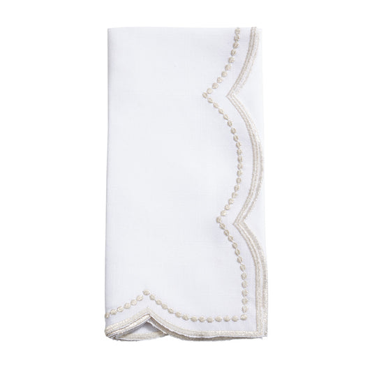 Embroidered Polka Dot Napkin with Scalloped Border - Champagne