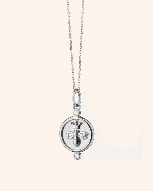 Sterling Silver Necklace with "Queen Bee" Charm with White Sapphires - 18"