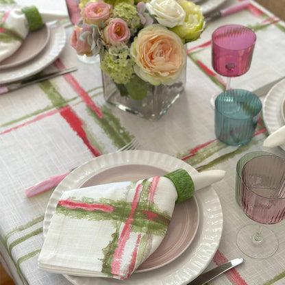Abstract Grid Napkin - Pink & Green 21"