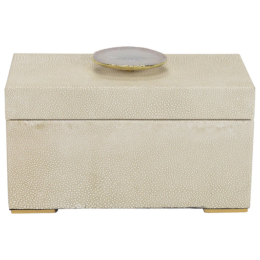 Berkley Beige Faux Shagreen Leather Box - Small 9"