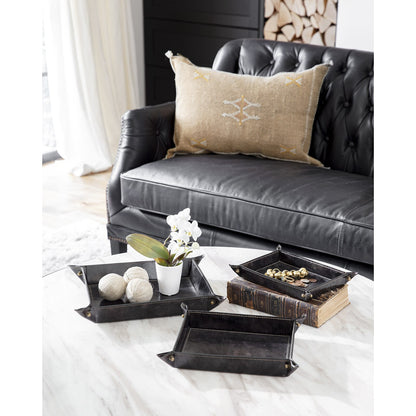 Derby Leather Tray - Black - Set of 3
