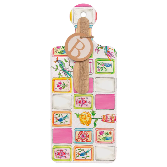 Mahjong Cutie Cheese Board & Wood Spreader Set - Pink