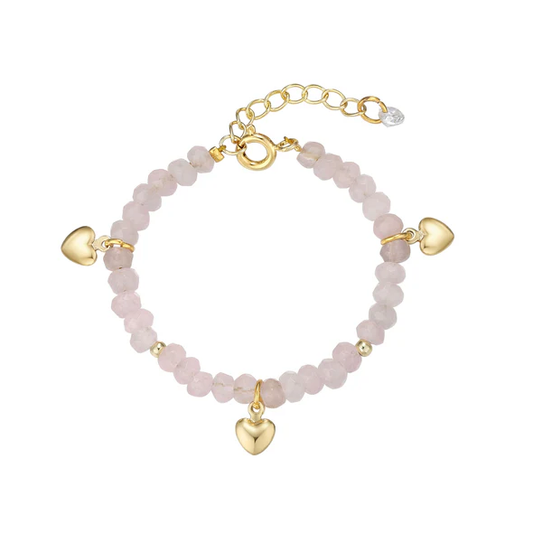 LYN Rose Quartz Bracelet W/Heart Charms