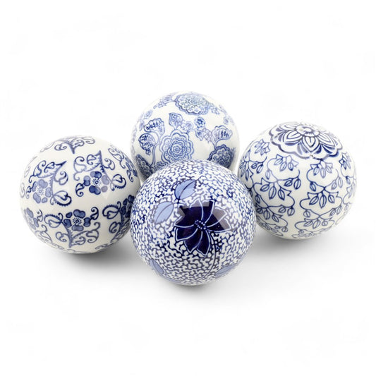Porcelain Balls - Blue & White - 4.25"D - (Set of 4)