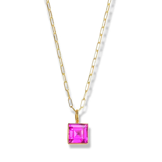 DMD N Mini Charm Necklace - Pink Sapphire