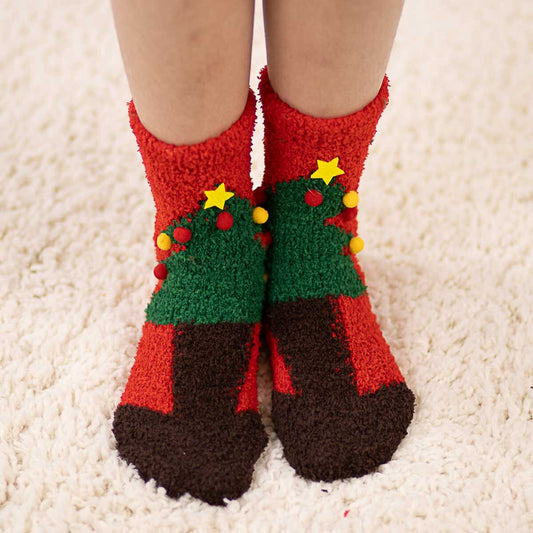 TRS Kid's Pom Pom Christmas Tree Cozy Socks -