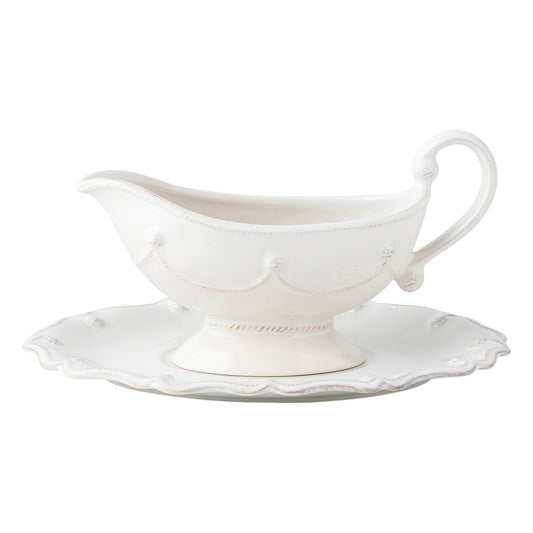 JLK Berry and Thread - Whitewash - Sauce Boat and Stand 10.5"
